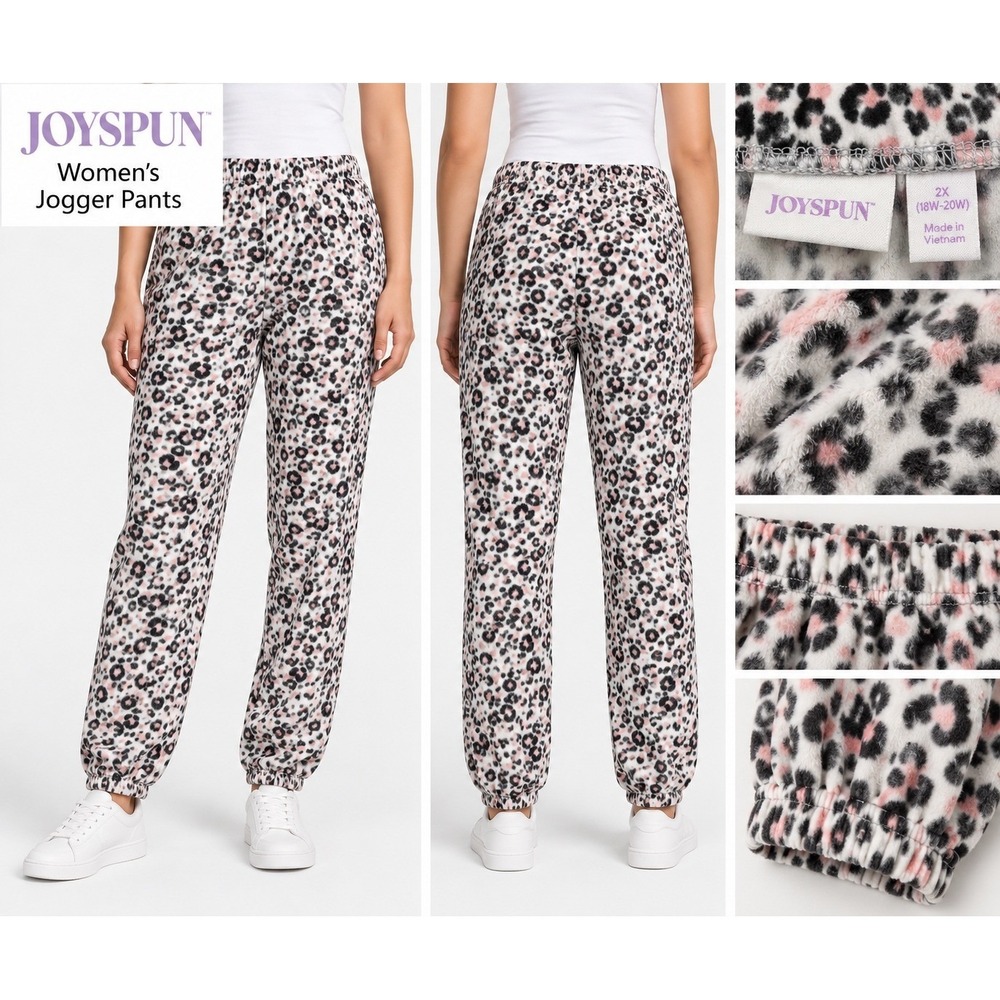Joyspun Jogger Pants Women 2X Pink Leopard Excellent Fleece Pajama Bottoms